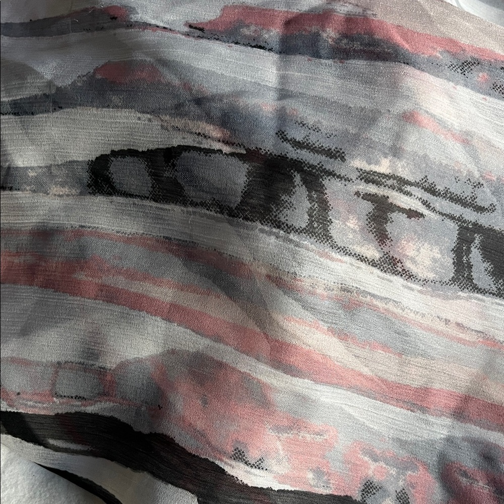 100% Silk Lightweight Sheer Abstract Black Grey Pink Brushstrokes Size 72X22” - Picture 2 of 3